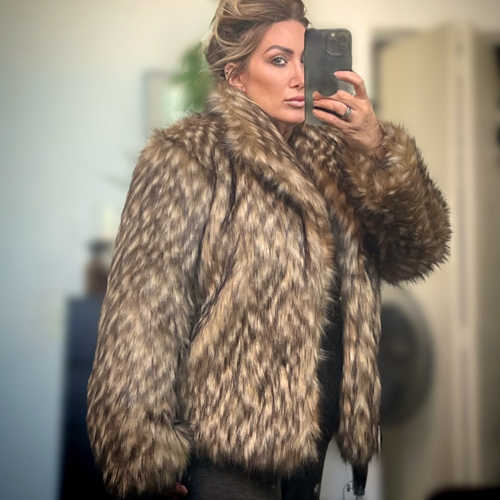 Faux Fur Animal Print Coat Womens XL New With Tags